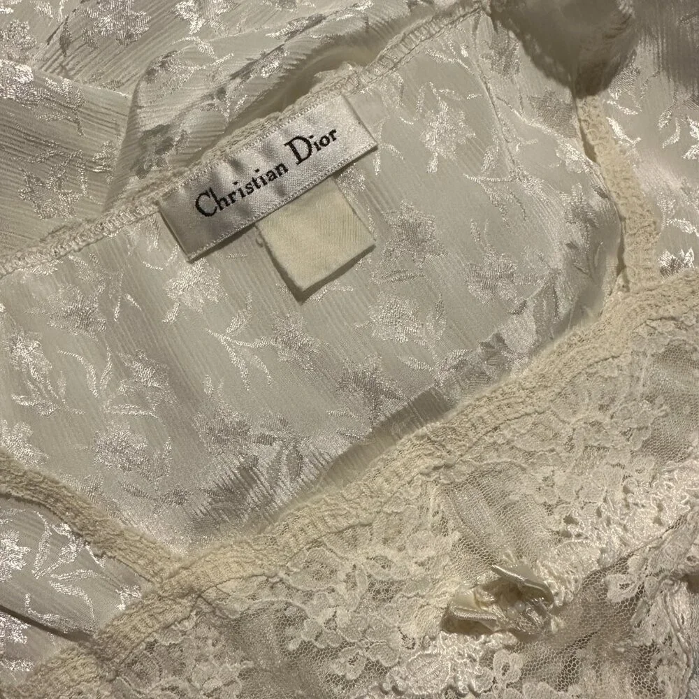 Vtg Christian Dior Square Lace Trim Nightgown Womens Size M Satin Cottagecore - Picture 4 of 5